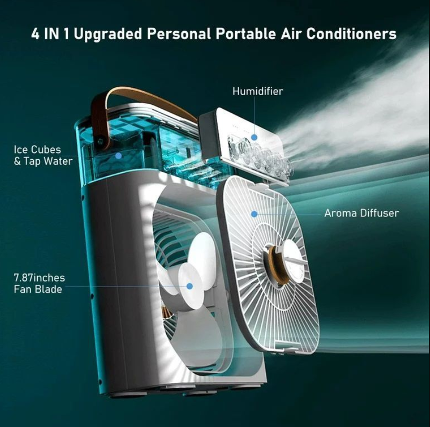 LED Portable Air Cooler Fan with Mist Spray