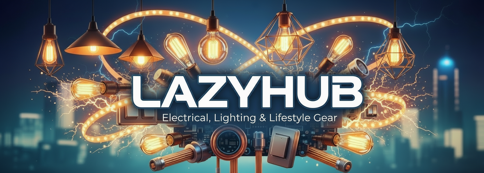 i need an image banner, with the name LAZYHUB .  for light and electronics