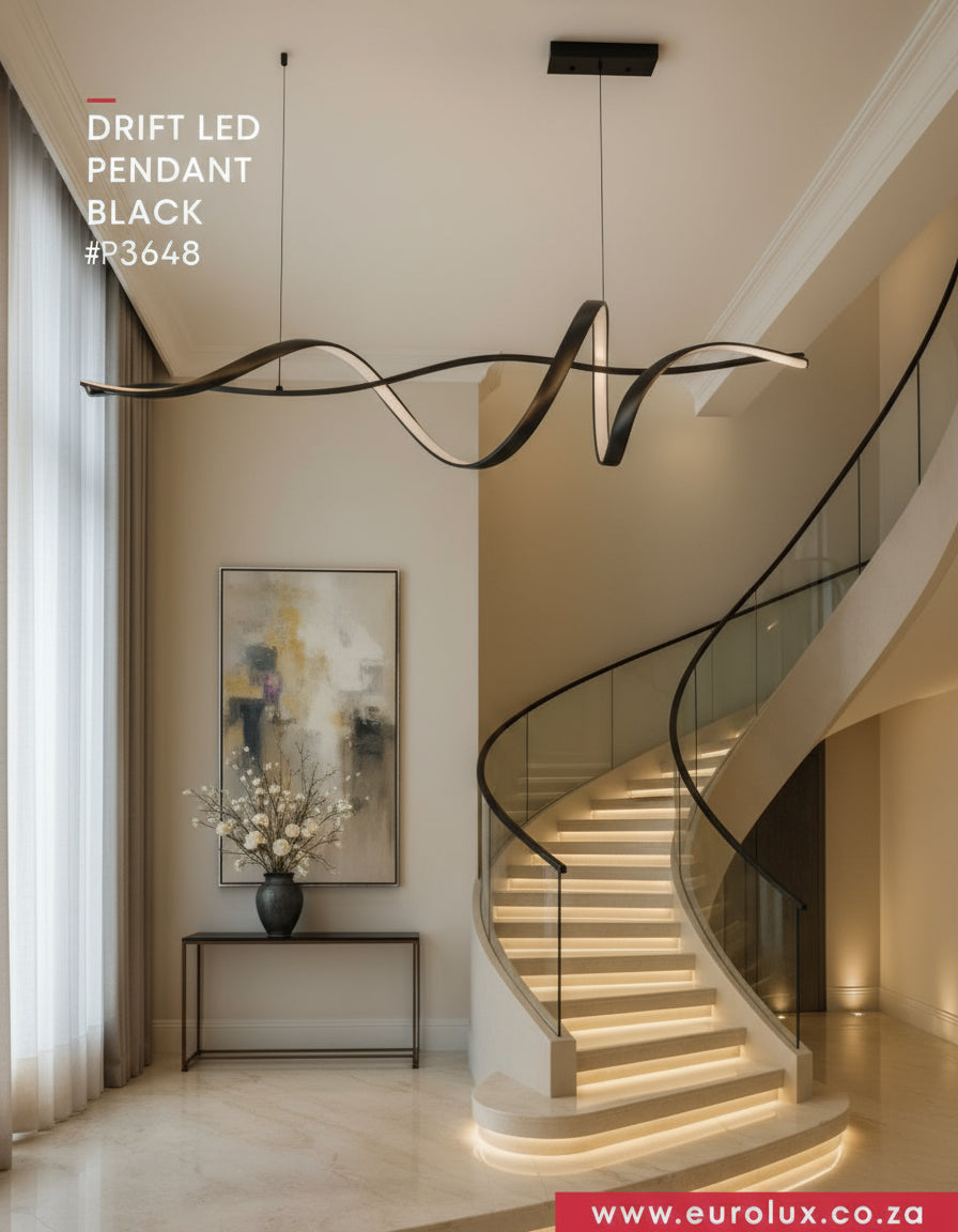 Eurolux Drift Pendant Light – Modern Black LED Ceiling Light